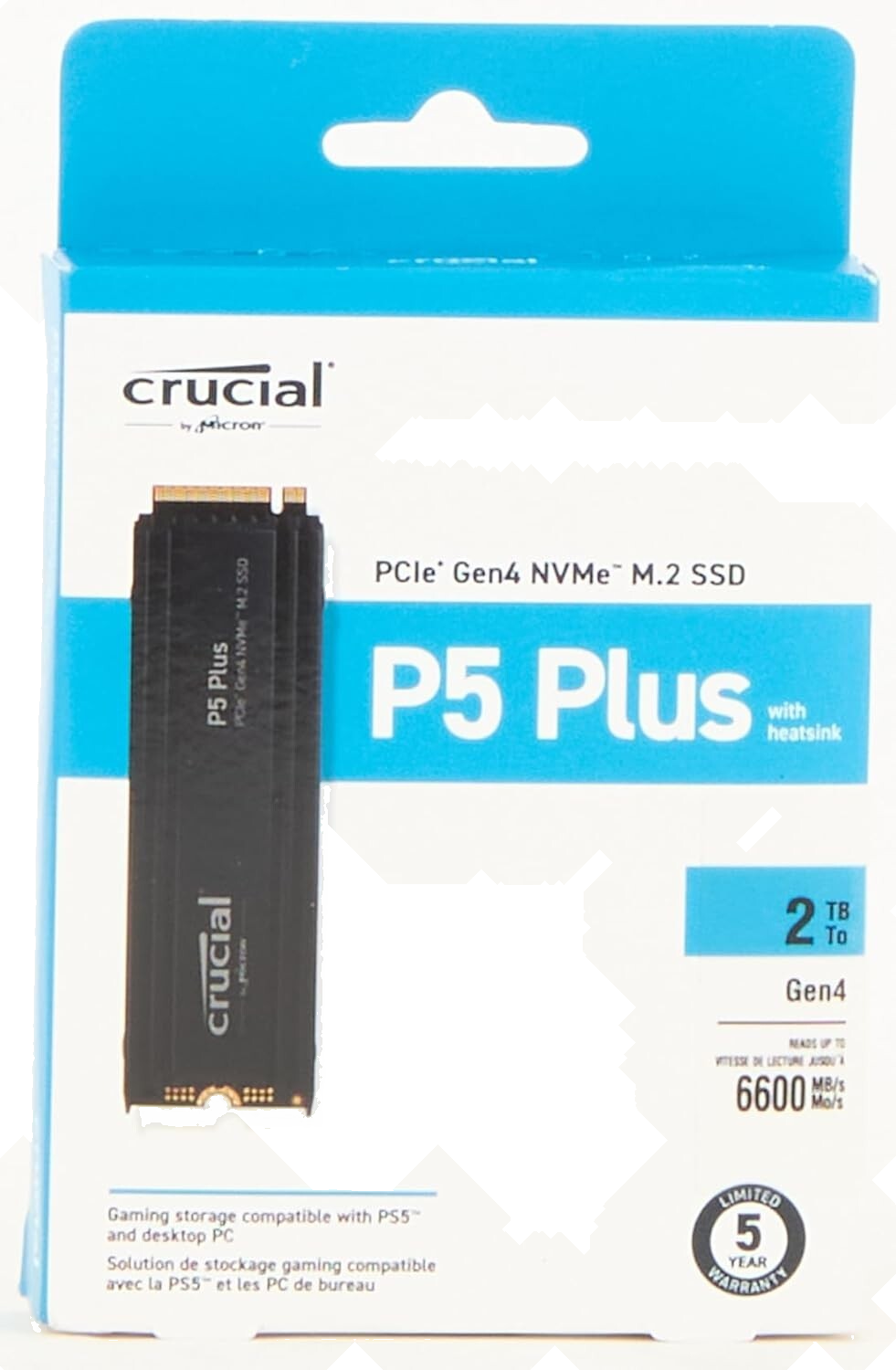 Crucial P5 Plus 2TB Gen4 NVMe M.2 SSD with Heatsink - $151.28