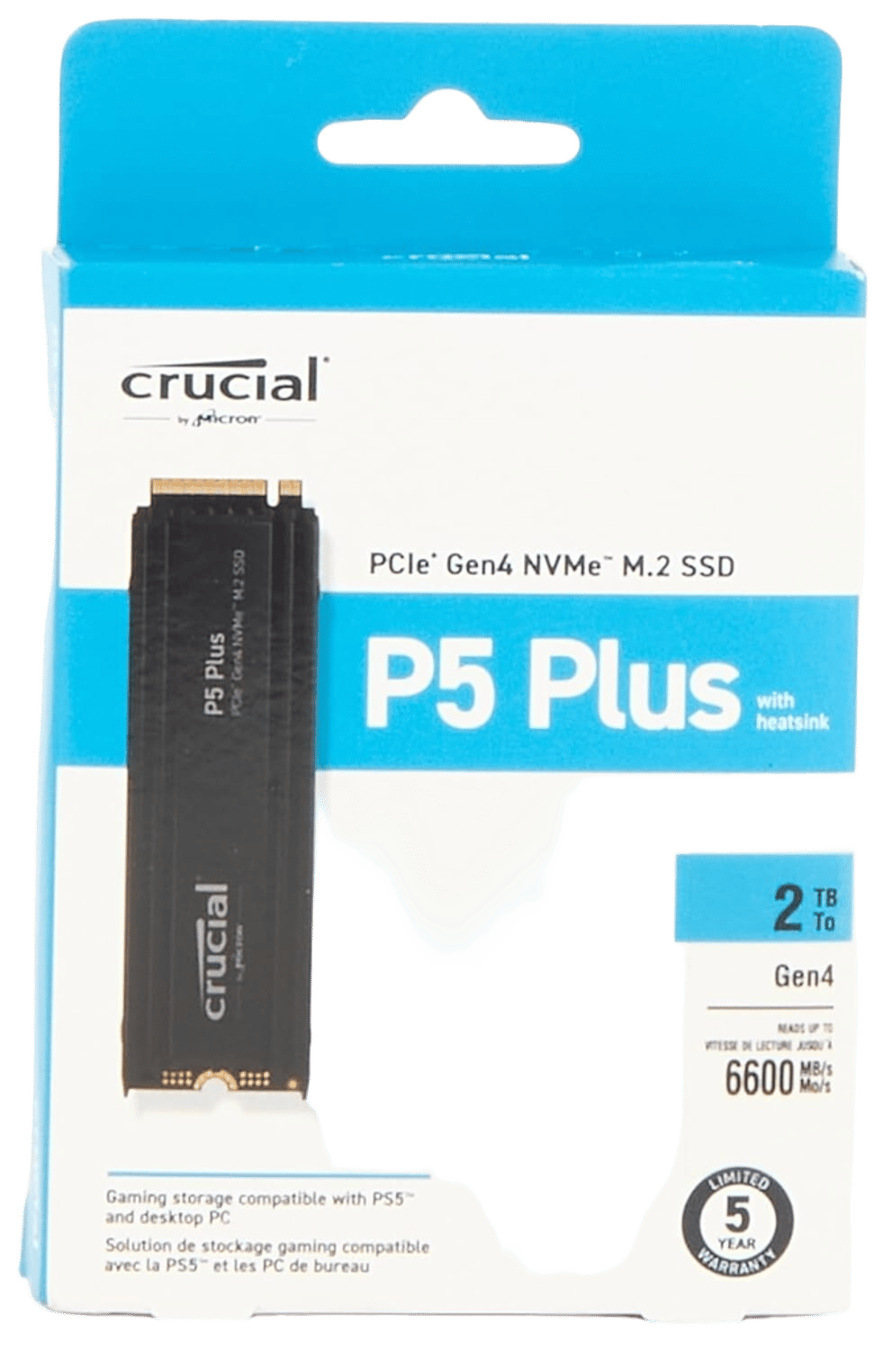 Crucial P5 Plus 2TB Gen4 NVMe M.2 SSD with Heatsink - $151.28